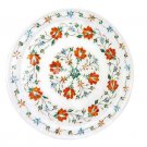 12" Marble Round Plate Marquetry Inlay Floral Stunning Design Occasional Decor