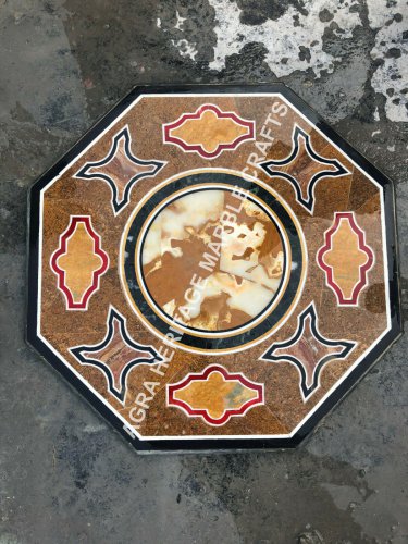24" Marble Coffee Custom Table Top Pietra Dura Inlay Bedroom Center Decor E1183