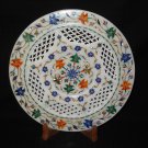 11" Grill Marble Plate Lapis Lazuli Multi Floral Inlay Handicraft Art Gift Decor