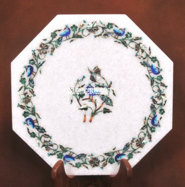 13'' Marble Tiles/Plate Multi Lapis Peacock Art Inlay Marquetry Home Decor H3718