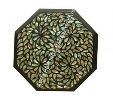 14" Octagon Marble Kitchen Center Table Top Pauashell Inlay Hallway Decor H3381A