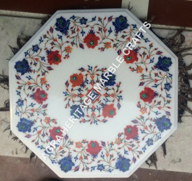 18" Marble Coffee Table Top Lapis Lazuli Carnelian Floral Inlay Art Decor H5381A