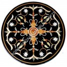 18" Black Marble Round Coffee Kitchen Table Top Marquetry Inlay Home Decor H5014