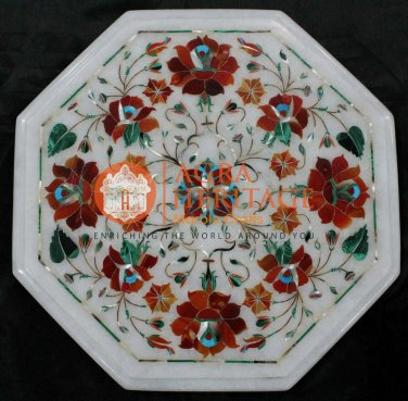 12" Marble Top Coffee Table Carnelian Marquetry Floral Inlay Art Christmas Gifts