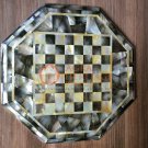 12" Marble Inlaid Mother of Pearls Stone Chess Table Collectible Handmade Gifts