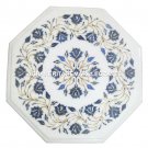 White Marble Coffee Center Lapis Lazuli Inlay Floral Housewarming Gift H1853