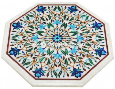 Marble Coffee Top Table Turquoise Lapis Multi Floral Inlay Home Decorative H2988
