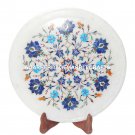 White Marble Round Plate Lapis Lazuli Marquetry Inlay Floral Kitchen Decor H1281