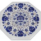 Marble Side Coffee Table Top Lapis Lazuli Inlay Floral Hallway Decorative H1377