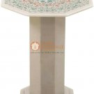 18"x18" White Top Coffee Counter Table Malachite Inlaid Floral Fine Design Arts