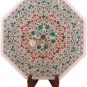 18"x18" White Top Coffee Counter Table Malachite Inlaid Floral Fine Design Arts