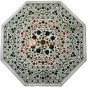 18"x18" White Top Coffee Counter Table Malachite Inlaid Floral Fine Design Arts
