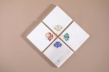 Marble Coaster Plate 4 Pieces Multi Stone Inlay Rose Design Handmade Gifts Ones