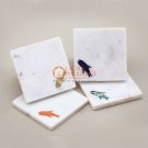 White Marble Coasters Plate 4Piece Handmade Inlay Art Unique Drink ware Gifts