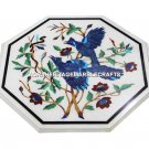 18" White Outdoor Marble Table Lapis Birds Inlay Marquetry Outdoor Decor H3054 18" White Outdoor Marble Table Lapis Birds Inlay Marquetry Outdoor Decor H3054