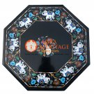 15" Black Coffee Hallway Table Top Elephant Peacock Inlay Arts Patio Decor E866