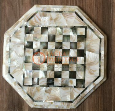 12" Marble Real Mop Inlay Stone Chess Table Top Blocks Art Housewarming Gifts