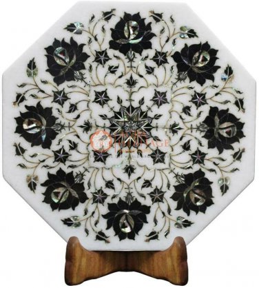 12"x12" Marble White Decorative Wall tile Inlay Black z Floral Design Home Decor