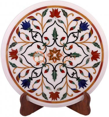 12"x12" Marble Wall Decor Tile Carnelian Marquetry Floral Art Living Room Decor