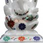 6" Marble White Idol Ganesh Religious Sculpture Semi Precious Floral Inlaid Arts