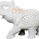 4" Marble Handmade Trunk Up Elephant Statue Filigree Inlaid New Year Eve Gifts