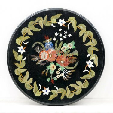 Black Marble Custom Coffee Top Table Pietradura Floral Design Handmade Decor Art