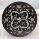 24" Black Marble Round Coffee Top Marquetry Floral Work Inlay Mosaic Outdoor Art