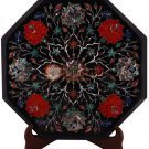 15" Marble Black Custom Table Top Carnelian Pietradura Floral Art Veterans Gifts