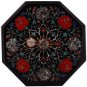 15" Marble Black Custom Table Top Carnelian Pietradura Floral Art Veterans Gifts
