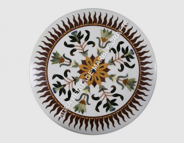 24" White Marble Coffee Hallway Table Top Inlay Marquetry Kitchen Decor H5164