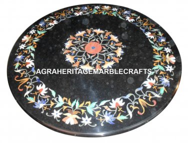 Marble Black Coffee Table Top Inlaid Floral Marquetry Mosaic Hallway Decor H2886