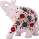 6" Marble White Wild Elephant Statue Semi Precious Floral Art Christmas Eve Gift 6" Marble White Wild Elephant Statue Semi Precious Floral Art Christmas Eve Gift