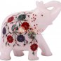 6" Marble White Wild Elephant Statue Semi Precious Floral Art Christmas Eve Gift