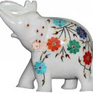 6" White Handmade Decorative Elephant Statue Semi Precious Inlaid Columbus Gifts