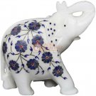 6" White Jumbo Elephant Lapis Inlaid Floral Precious Design Housewarming Gifts 6" White Jumbo Elephant Lapis Inlaid Floral Precious Design Housewarming Gifts