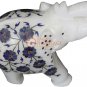 6" White Jumbo Elephant Lapis Inlaid Floral Precious Design Housewarming Gifts
