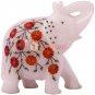 6" White Elephant Sculpture Carnelian Marquetry Floral Inlaid New Year Eve Gifts