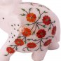 6" White Elephant Sculpture Carnelian Marquetry Floral Inlaid New Year Eve Gifts