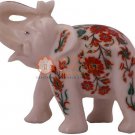 5" Marble Wild Elephant Statue Carnelian Marquetry Floral Design Veterans Gifts 5" Marble Wild Elephant Statue Carnelian Marquetry Floral Design Veterans Gifts