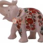 5" Marble Wild Elephant Statue Carnelian Marquetry Floral Design Veterans Gifts