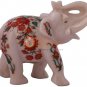 5" Marble Wild Elephant Statue Carnelian Marquetry Floral Design Veterans Gifts