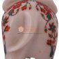 5" Marble Wild Elephant Statue Carnelian Marquetry Floral Design Veterans Gifts