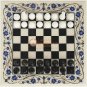 Marble White Chess Set Board Lapis Inlaid Marquetry Floral Design Handmade Chess