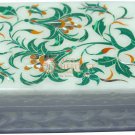 4"x3"x2" White Jewelry Vinatge Box Malachite Inlay Floral Marqutery Art Gift Her