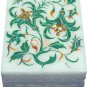 4"x3"x2" White Jewelry Vinatge Box Malachite Inlay Floral Marqutery Art Gift Her