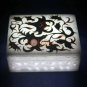 4"x3"x2" White Jewelry Vinatge Box Malachite Inlay Floral Marqutery Art Gift Her