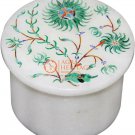 2"x2" Marble White Trinket Ring Box Malachite Inlay Floral Birthday Gifts Decor