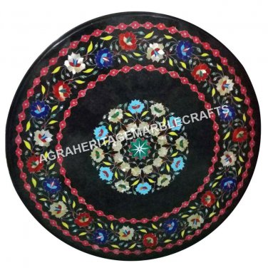 36" Marble Round Dining Rooom Table Top Multi Marquetry Inlay Garden Decor H4326