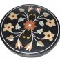 23" Black Marble Dining Table Top Handmade Mosaic Corner Table With Stand Decor