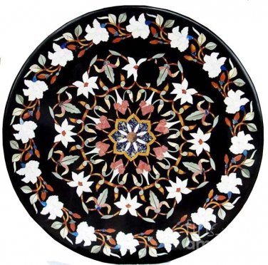 3' Black Marble Dining Center Table Top Inlaid Stone Floral Art Occasion Decor